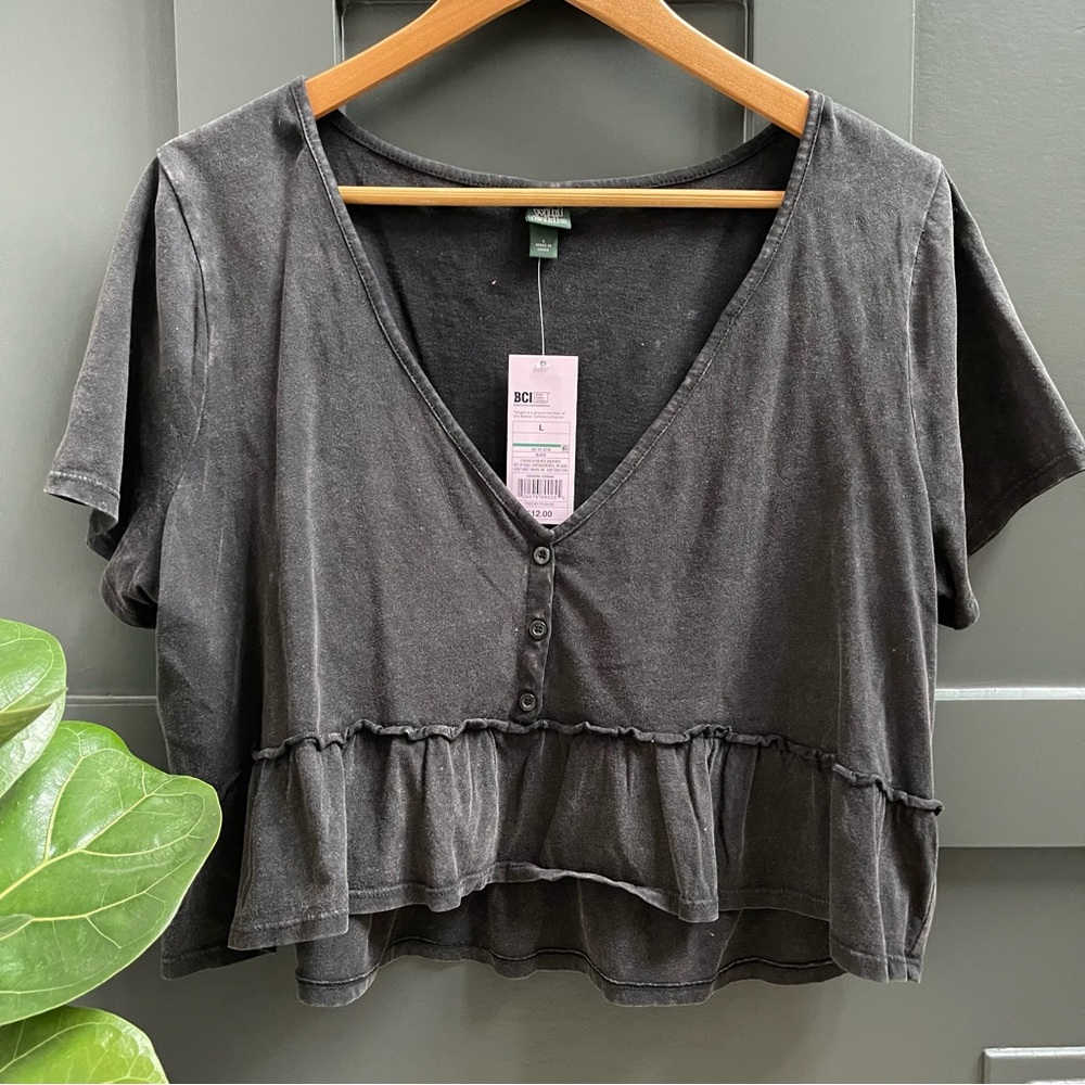 Distressed Charcoal Crop Top